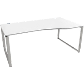 Schäfer Shop Genius Freiformschreibtisch MODENA FLEX, Bügelfuss, manuell höhenverstellbar, Ansatz rechts, B 1800 mm, weiss 
