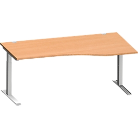 Schäfer Shop Genius Freiformschreibtisch MODENA FLEX, C-Fuß-Rechteckrohr, B 1800 mm, Ansatz rechts, Buche/weißalu