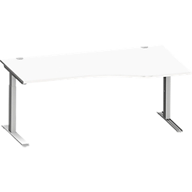 Schäfer Shop Genius Freiformschreibtisch MODENA FLEX, C-Fuss-Rechteckrohr, B 1800 mm, Ansatz rechts, weiss/weissalu 