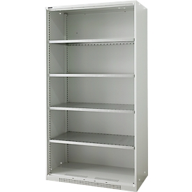 Schäfer Shop Genius heavy goods shelf cabinet FS, sheet steel, W 1055 x D 520 x H 1950 mm, 5 OH, light grey, up to 1000 kg
