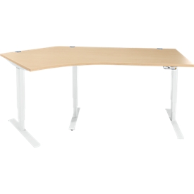 Schäfer Shop Genius hoekbureau AERO FLEX, elektrisch in hoogte verstelbaar, hoek 135° links, B 2165 mm, ahorn/wit + memorypaneel