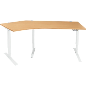 Schäfer Shop Genius hoekbureau AERO FLEX, elektrisch in hoogte verstelbaar, hoek 135° links, B 2165 mm, beuken/wit + memoryplaat