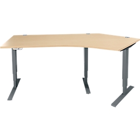 Schäfer Shop Genius hoekbureau AERO FLEX, elektrisch in hoogte verstelbaar, hoek 135° rechts, B 2165 mm, ahorn/antraciet + memorypaneel
