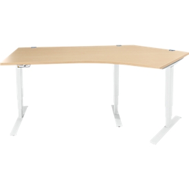 Schäfer Shop Genius hoekbureau AERO FLEX, elektrisch in hoogte verstelbaar, hoek 135° rechts, B 2165 mm, ahorn/wit + memorypaneel