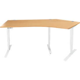 Schäfer Shop Genius hoekbureau AERO FLEX, elektrisch in hoogte verstelbaar, hoek 135° rechts, B 2165 mm, beuken/wit + memoryplaat