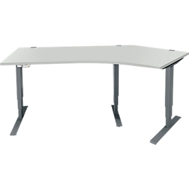 Schäfer Shop Genius hoekbureau AERO FLEX, elektrisch in hoogte verstelbaar, hoek 135° rechts, B 2165 mm, lichtgrijs/antraciet + memorypaneel
