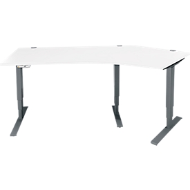 Schäfer Shop Genius hoekbureau AERO FLEX, elektrisch in hoogte verstelbaar, hoek 135° rechts, B 2165 mm, wit/antraciet + memorypaneel