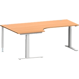 Schäfer Shop Genius hoekbureau MODENA FLEX 90°, C-voet rechthoekige buis, B 2000 mm, bevestiging links, beuken/wit aluminium