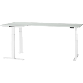 Schäfer Shop Genius hoekbureau Modena Flex, elektrisch in hoogte verstelbaar, hoek 90° aan beide zijden, B 2000 x D 1600 mm, lichtgrijs/wit
