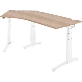 Schäfer Shop Genius hoekbureau PLANOVA ERGOSTYLE, elektrisch in hoogte verstelbaar, 135° hoek links, C-poot, B 2165 mm, eiken/wit