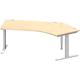 Schäfer Shop  Genius Hoekbureautafel MODENA FLEX 135°, T-poot rechthoekige buis, B 2165 mm, aanbouw rechts, esdoorn/blank aluminium 
