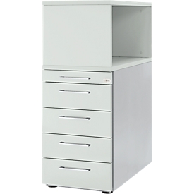 Schäfer Shop Genius Hoog ladeblok met open kast, afsluitbaar, B 435 x D 800 x H 1092 mm, met vierkante handgreep, lichtgrijs/lichtgrijs