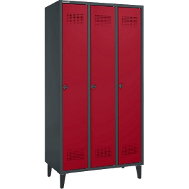 Schäfer Shop Genius kledingkast met voetjes, 3 vakken, schroefslot, antraciet/rood, antraciet/rubberen rood