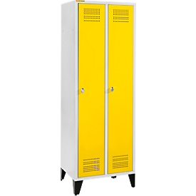 Schäfer Shop Genius Kleiderspind mit Füßen, 2 Abteile, 300 mm Abteilbreite, Sicherheitsdrehriegelverschluss, rapsgelb