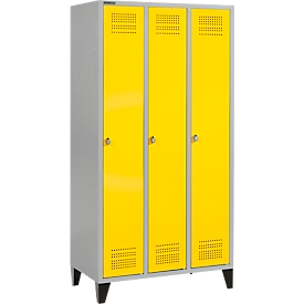 Schäfer Shop Genius Kleiderspind mit Füßen, 3 Abteile, Drehverschluss, hellsilber/gelb
