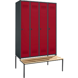 Schäfer Shop Genius Kleiderspind mit Sitzbank, 4 Abteile, Sicherheitsdrehriegelverschluss, anthrazit/rot