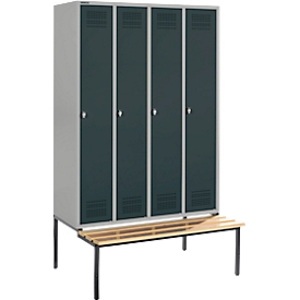 Schäfer Shop Genius Kleiderspind mit Sitzbank, 4 Abteile, Sicherheitsdrehriegelverschluss, weißaluminium/anthrazit