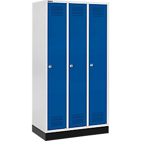 Schäfer Shop Genius Kleiderspind mit Sockel, 3 Abteile, Zylinderschloss, lichtgrau/enzianblau