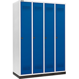 Schäfer Shop Genius Kleiderspind mit Sockel, 4 Abteile, 300 mm Abteilbreite, Drehriegelverschluss, enzianblau