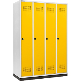 Schäfer Shop Genius Kleiderspind mit Sockel, 4 Abteile, 300 mm Abteilbreite, Drehriegelverschluss, rapsgelb