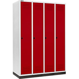 Schäfer Shop Genius Kleiderspind mit Sockel, 4 Abteile, 300 mm Abteilbreite, Drehriegelverschluss, rubinrot