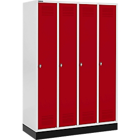 Schäfer Shop Genius Kleiderspind mit Sockel, 4 Abteile, Drehriegelverschluss, lichtgrau/rot