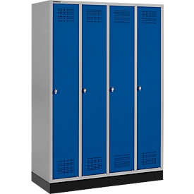 Schäfer Shop Genius Kleiderspind mit Sockel, 4 Abteile, Drehriegelverschluss, weißaluminium/enzianblau