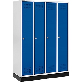 Schäfer Shop Genius Kleiderspind mit Sockel, 4 Abteile, Zylinderschloss, lichtgrau/enzianblau