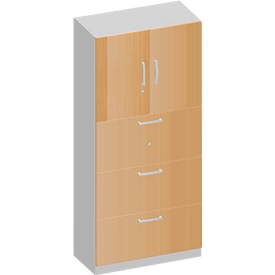Schäfer Shop Genius Kombischrank TETRIS SOLID, 5 OH, B 800 mm, oben Flügeltüren, unten HR-Auszüge, Buche/weißalu