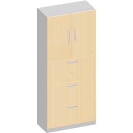 Schäfer Shop Genius Kombischrank TETRIS SOLID, 6 OH, B 800 mm, oben Flügeltüren, unten HR-Auszüge, Ahorn/weißalu