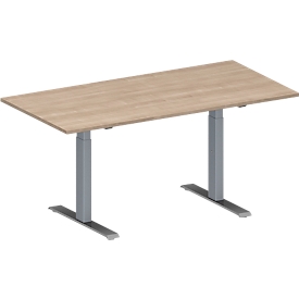 Schäfer Shop Genius Konferenztisch MODENA FLEX, 3-fach Anschluss, Rechteck, T-Fuß Rundrohr, B 2000 x T 800 x H 650-850 mm, Eiche-Dekor/weißalu