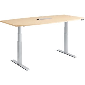 Schäfer Shop Genius Konferenztisch MODENA FLEX, 6-fach Anschluss, elektrisch höhenverstellbar, Boot, B 2000 mm, Ahorn/weißalu 