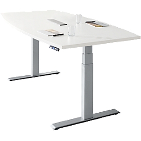 Schäfer Shop Genius Konferenztisch MODENA FLEX, 6-fach Anschluss, elektrisch höhenverstellbar, Boot, B 2000 mm, weiß/weißalu 