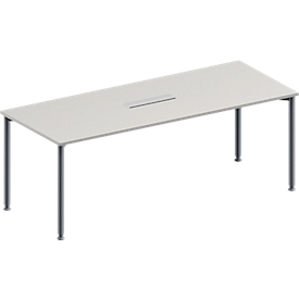Schäfer Shop Genius Konferenztisch MODENA FLEX, 6-fach Anschluss, Rechteck, 4-Fuß Rundrohr, B 2000 x T 800 x H 720-840 mm, lichtgrau/weißalu