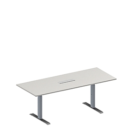 Schäfer Shop Genius Konferenztisch MODENA FLEX, 6-fach Anschluss, Rechteck, T-Fuß Rechteckrohr, B 2000 x T 800 x H 650-850 mm, lichtgrau/weißalu