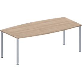 Schäfer Shop Genius Konferenztisch MODENA FLEX, Boot, 4-Fuß Rundrohr, B 2000 x H 720-840 mm, Eiche Dekor/weißaluminium RAL 9006