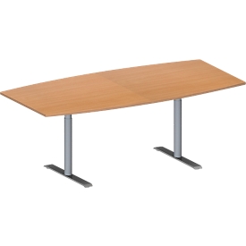 Schäfer Shop Genius Konferenztisch MODENA FLEX, Boot, T-Fuß Rundrohr, B 2000 x H 650-850 mm, Buche/weißaluminium RAL 9006