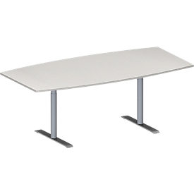 Schäfer Shop Genius Konferenztisch MODENA FLEX, Boot, T-Fuß Rundrohr, B 2000 x H 650-850 mm, lichtgrau/weißaluminium RAL 9006