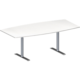 Schäfer Shop Genius Konferenztisch MODENA FLEX, Boot, T-Fuß Rundrohr, B 2000 x H 650-850 mm, weiß/weißaluminium RAL 9006