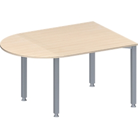 Schäfer Shop Genius Konferenztisch MODENA FLEX, Halbkreis, 4-Fuß Quadratrohr, B 1400 x T 1000 x H 720-840 mm, Ahorn/weißaluminium RAL 9006