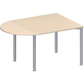 Schäfer Shop Genius Konferenztisch MODENA FLEX, Halbkreis, 4-Fuß Rundrohr, B 1400 x T 1000 x H 720-8740 mm, Ahorn/weißaluminium RAL 9006 