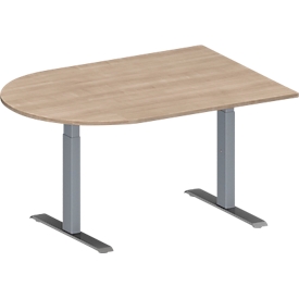 Schäfer Shop Genius Konferenztisch MODENA FLEX, Halbkreis, T-Fuß Rechteckrohr, B 1400 x T 1000 x H 650-850 mm, Eiche-Dekor/weißaluminium RAL 9006