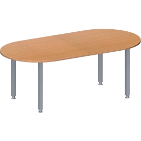 Schäfer Shop Genius Konferenztisch MODENA FLEX, Oval, 4-Fuß Quadratrohr, B 2000 x T 1000 x H 720-840 mm, Buche/weißaluminium RAL 9006