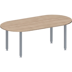 Schäfer Shop Genius Konferenztisch MODENA FLEX, Oval, 4-Fuss Quadratrohr, B 2000 x T 1000 x H 720-840 mm, Eiche Dekor/weissaluminium RAL 9006