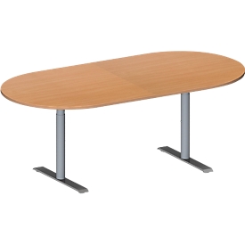 Schäfer Shop Genius Konferenztisch MODENA FLEX, Oval, T-Fuß Rundrohr, B 2000 x T 1000 x H 650-850 mm, Buche/weißaluminium RAL 9006