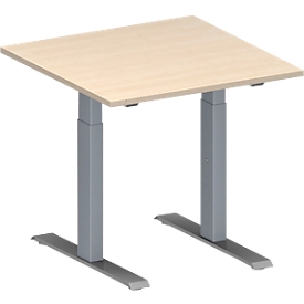 Schäfer Shop Genius Konferenztisch MODENA FLEX, Quadrat, T-Fuss Rechteckrohr, B 800 x T 800 x H 650-850 mm, Ahorn/weissaluminium RAL 9006 