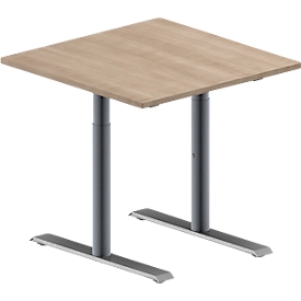 Schäfer Shop Genius Konferenztisch MODENA FLEX, Quadrat, T-Fuß Rundrohr, B 800 x T 800 x H 650-850 mm, Eiche-Dekor/weißaluminium RAL 9007