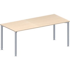 Schäfer Shop Genius Konferenztisch MODENA FLEX, Rechteck, 4-Fuß Rundrohr, B 1800 x T 800 x H 720-840 mm, Ahorn/weißaluminium RAL 9006