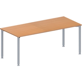 Schäfer Shop Genius Konferenztisch MODENA FLEX, Rechteck, 4-Fuß Rundrohr, B 1800 x T 800 x H 720-840 mm, Buche/weißaluminium RAL 9006