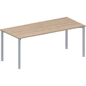 Schäfer Shop Genius Konferenztisch MODENA FLEX, Rechteck, 4-Fuss Rundrohr, B 1800 x T 800 x H 720-840 mm, Eiche-Dekor/weissaluminium RAL 9006